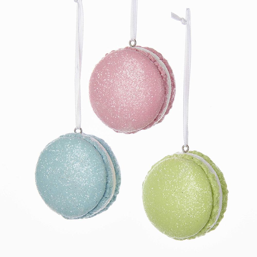 Glitter French Macaron Christmas Ornaments, 2-Inch, 3-Piece