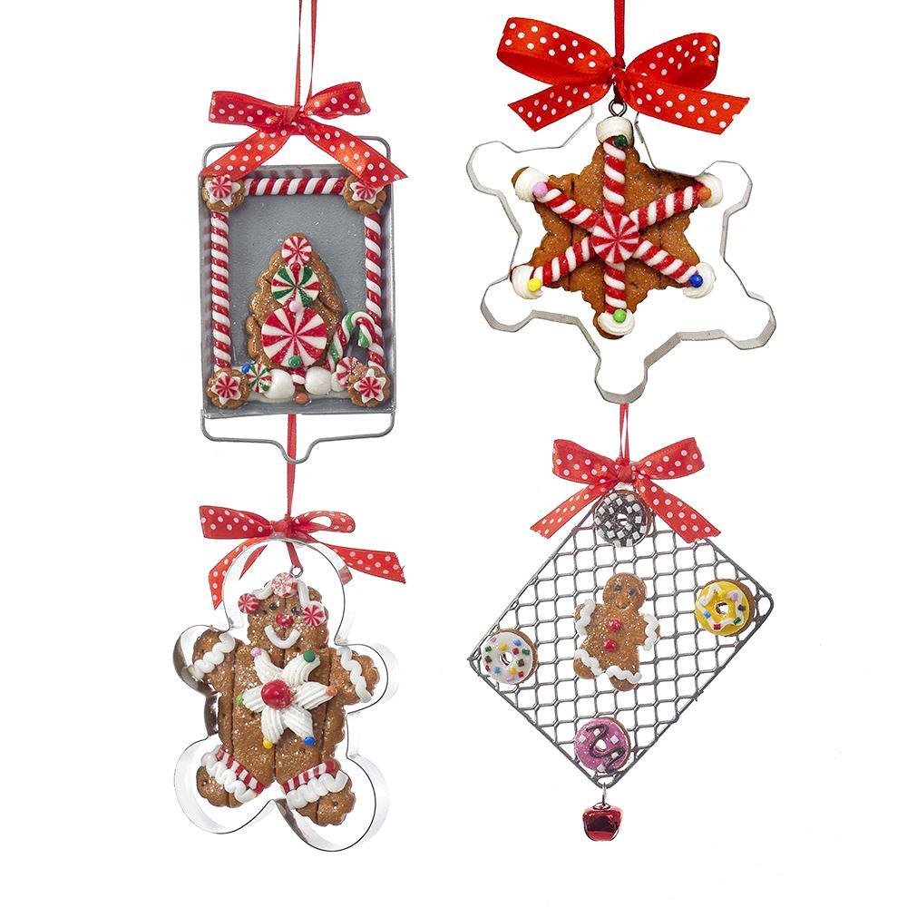 Gingerbread Cookie and Tray Christmas Tree Ornaments, 4-Piece