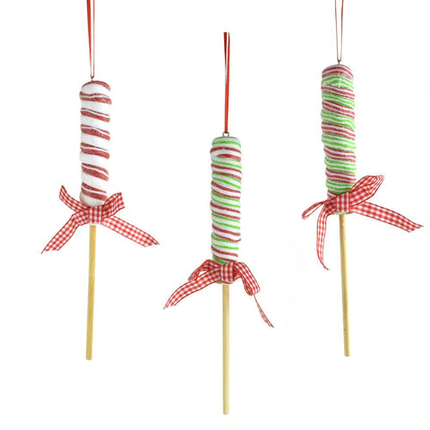 Festive Long Swirl Lollipop Christmas Ornaments, 8-1/4-Inch, 3-Piece