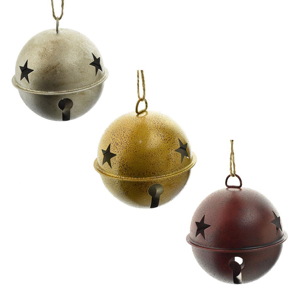 Metal Rustic Bell Ornaments, 4-Inch, 3-Piece