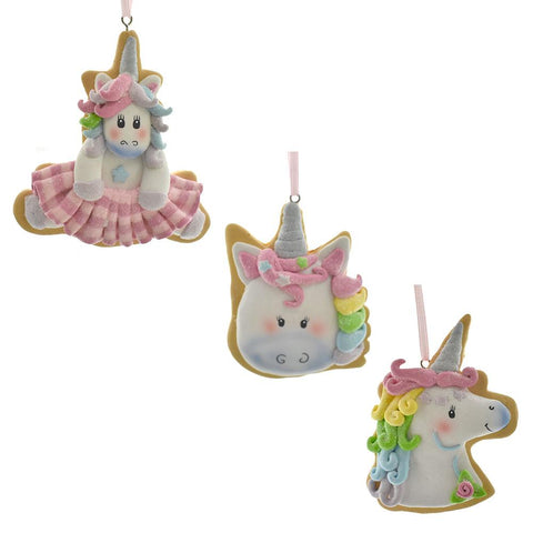 Unicorn Cookie Christmas Ornaments, 3-1/2-Inch, 3-Piece