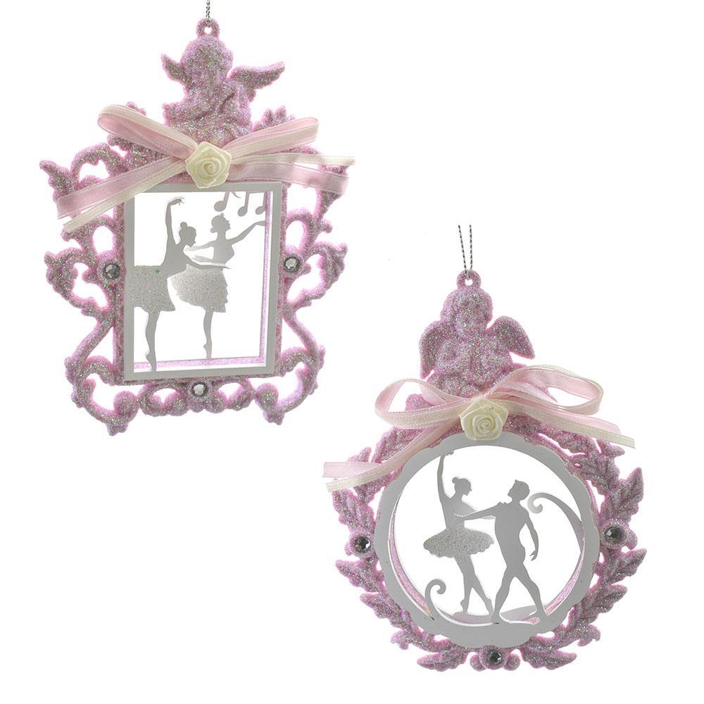 Ballet Figures in Glitter Frame Ornaments, 5-3/4-Inch, 2-Piece