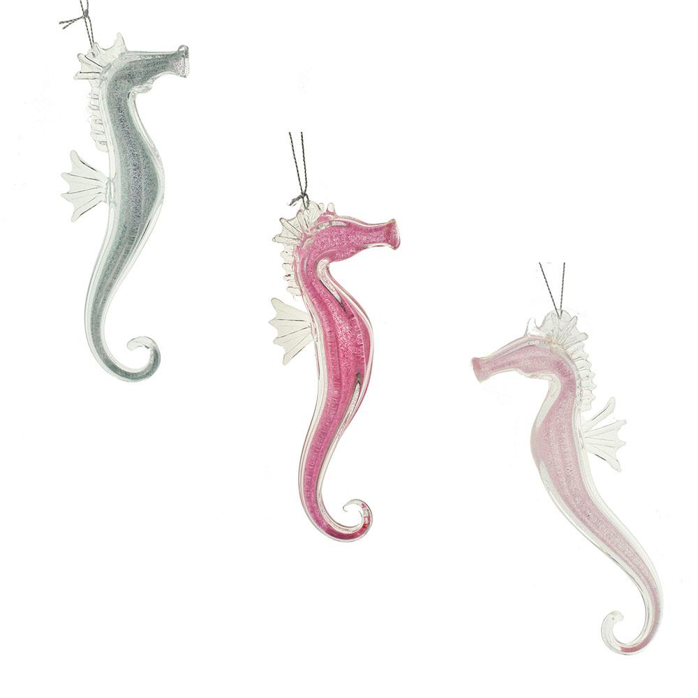 Glass Glitter Seahorse Ornaments, 6-1/2-Inch, 3-Piece