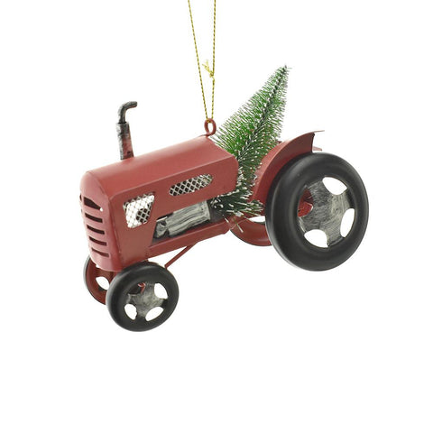 Tractor with Christmas Tree Ornament, Red, 4-1/2-Inch