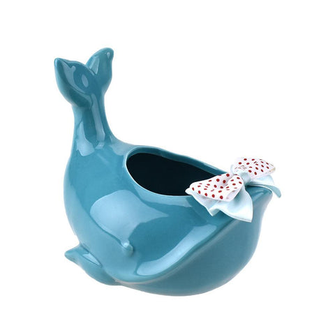 Whale with Ribbon Ceramic Plant Pot, 5-1/4-Inch