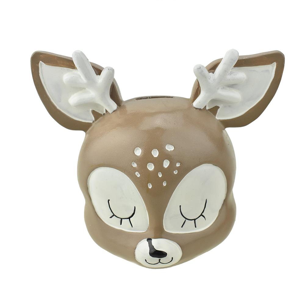 Resin Reindeer Head Coin Bank, Light Brown, 7-Inch