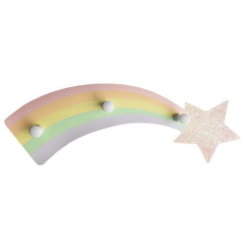 Rainbow Shooting Star Hook Hanging Wood Plaque, 14-1/2-Inch