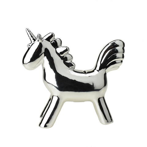 Ceramic Standing Unicorn Coin Bank, Chrome, 9-1/4-Inch