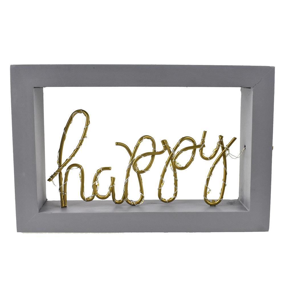 Wooden 'Happy' LED Light Up Frame, 9-Inch