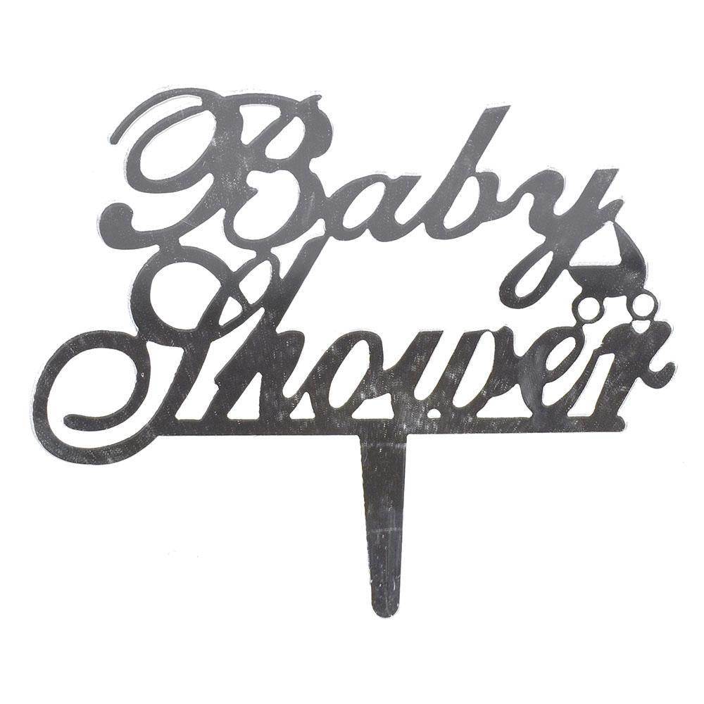 Baby Shower Mirrored Acrylic Cake Topper, Silver, 4-1/4-Inch