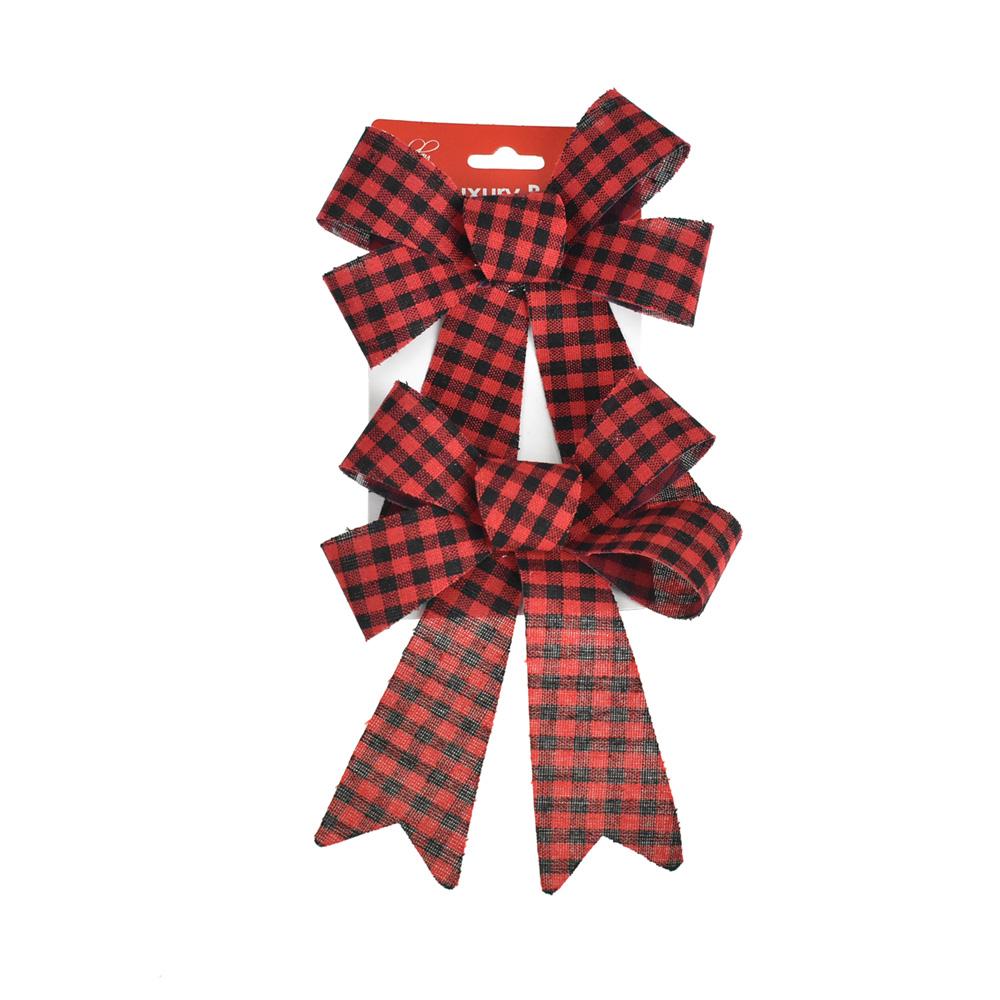 Cabin Checkered Plastic Christmas Bows, Red, 7-Inch, 2-Piece