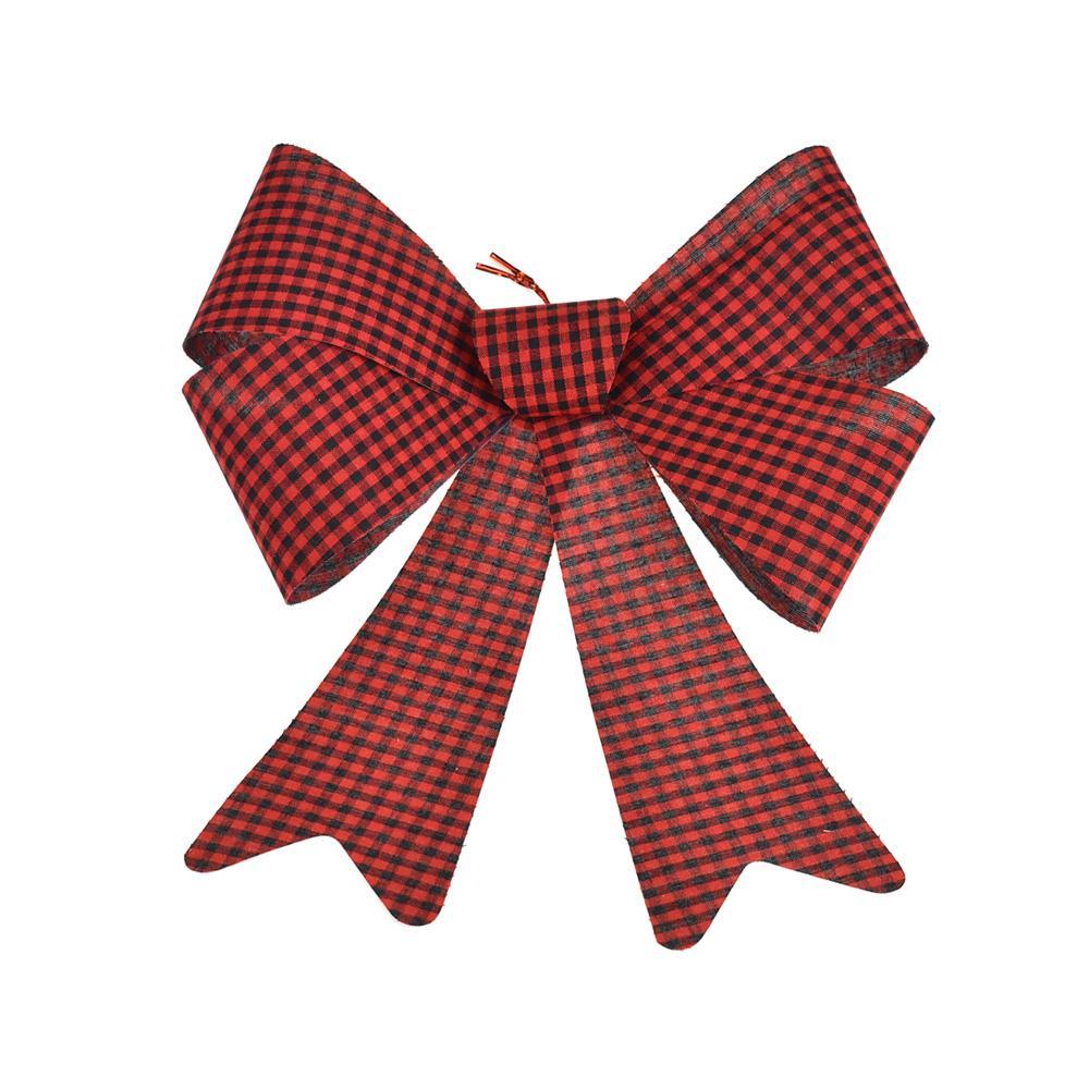 Cabin Checkered Plastic Christmas Bow, Red, 18-Inch