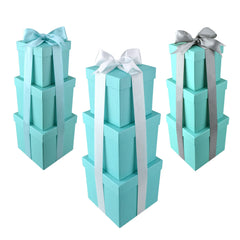 Nested Square Gift Boxes, Robin's Egg Blue, 5-inch, 6-inch, 7-inch, 3-piece, 1.5-inch Satin Ribbon