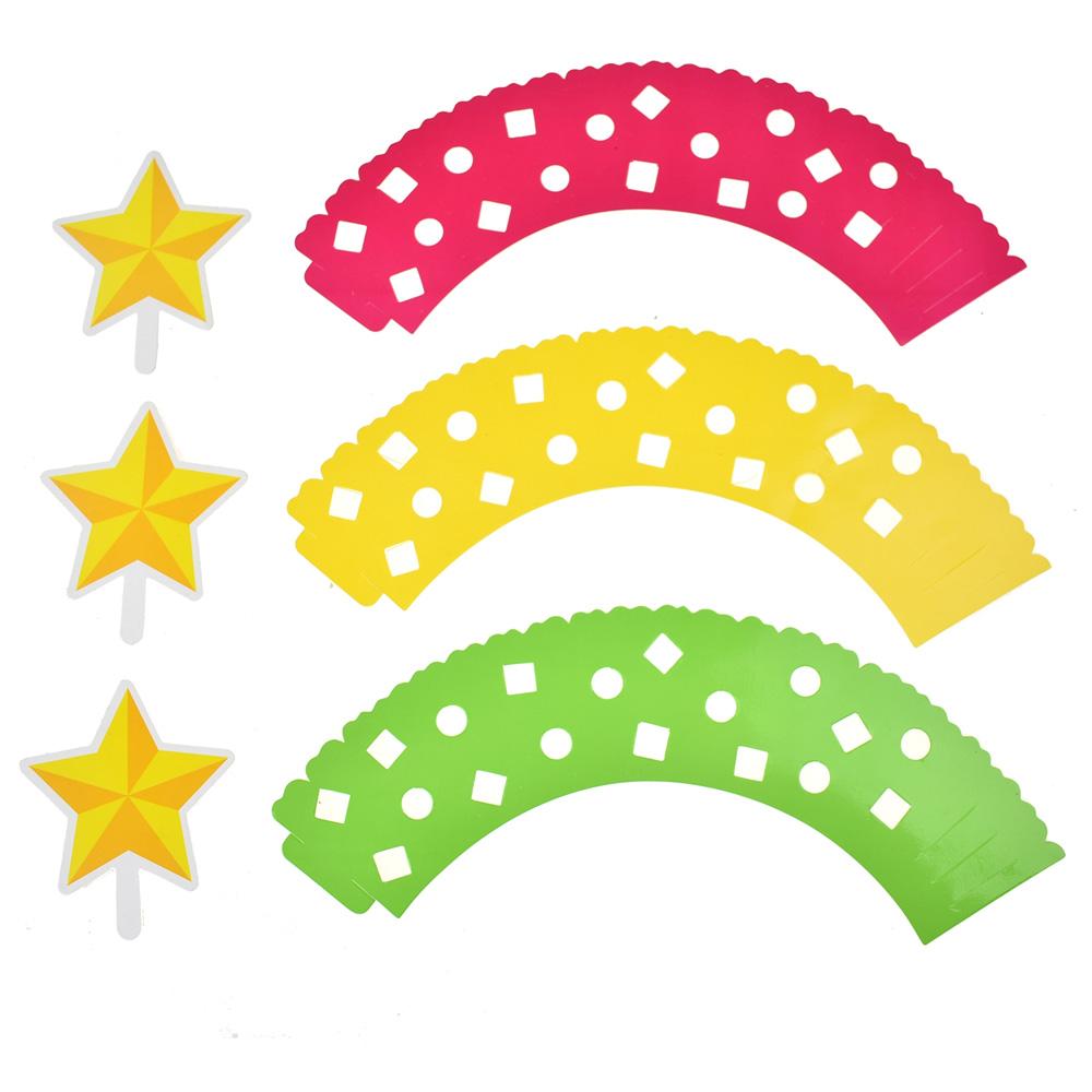 Adjustable Cupcake Wrappings with Star Toppings, Multicolor, 3-1/2-Inch