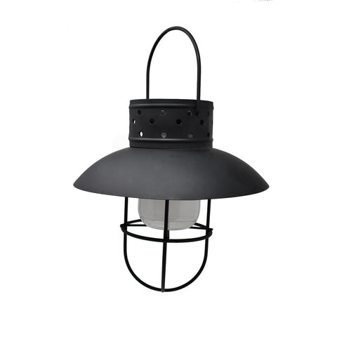 Solar-Powered Rustic Hanging Lamp, Black, 12-Inch