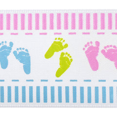 Baby Footprint Pastel Satin Ribbon, White, 1-1/2-Inch, 3-Yard