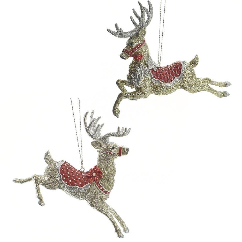 Glitter Flying Reindeer Ornaments, 5-1/4-Inch, 2-Piece