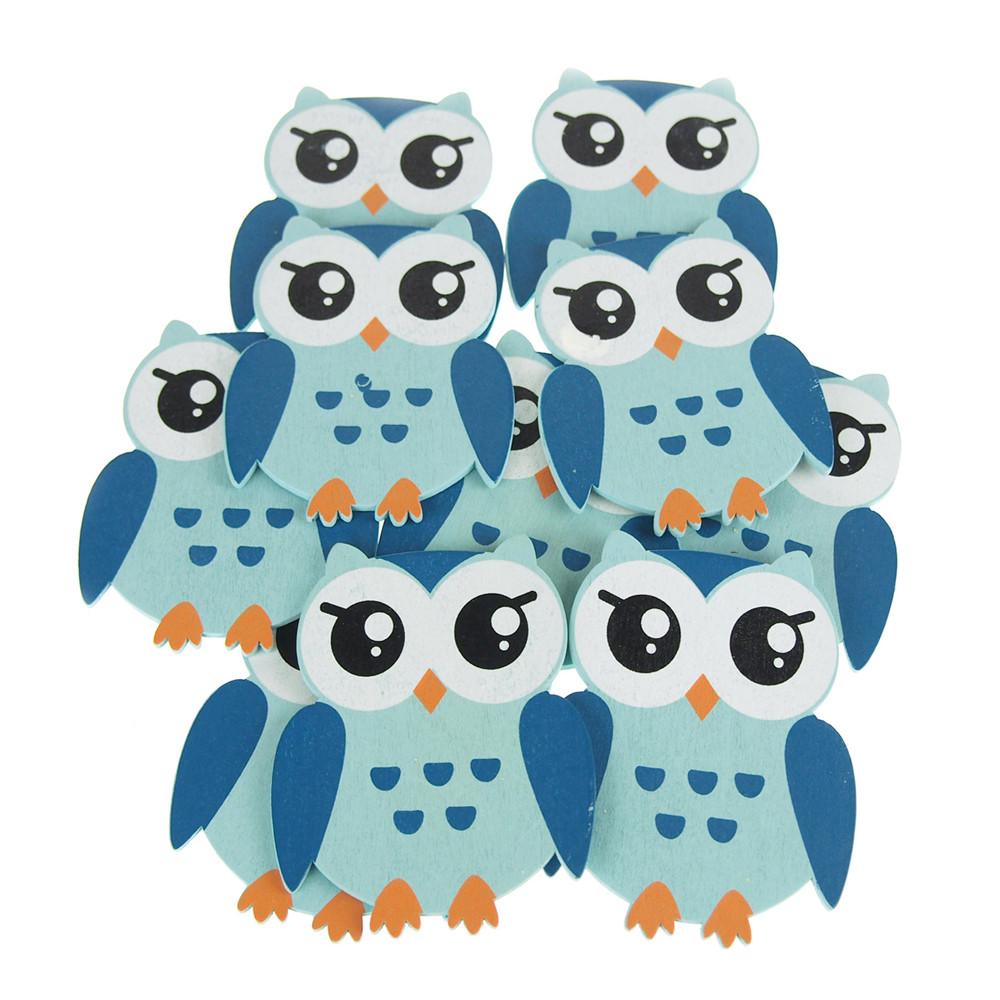 Animal Wooden Baby Favors, 5-Inch, 10-Piece, Blue Owl