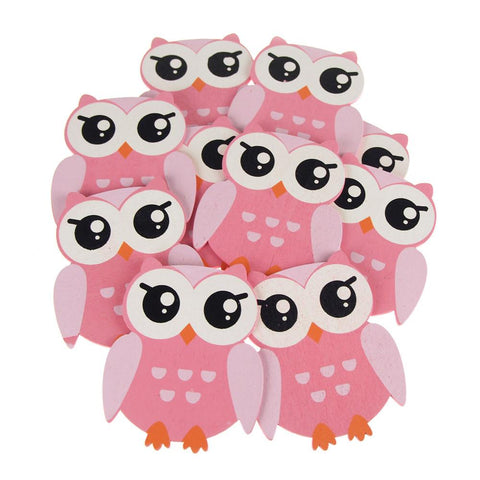 Animal Wooden Baby Favors, 5-Inch, 10-Piece, Pink Owl