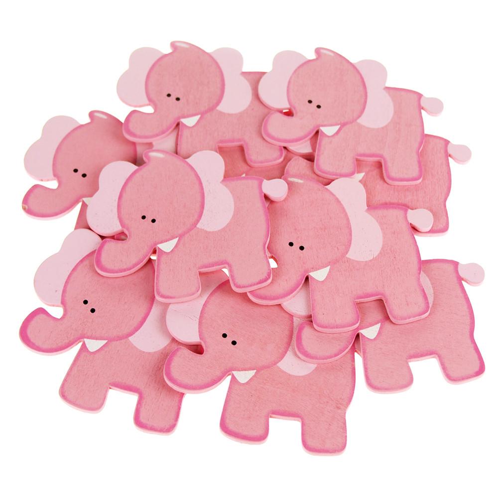 Animal Wooden Baby Favors, 4-Inch, 10-Piece, Pink Elephant