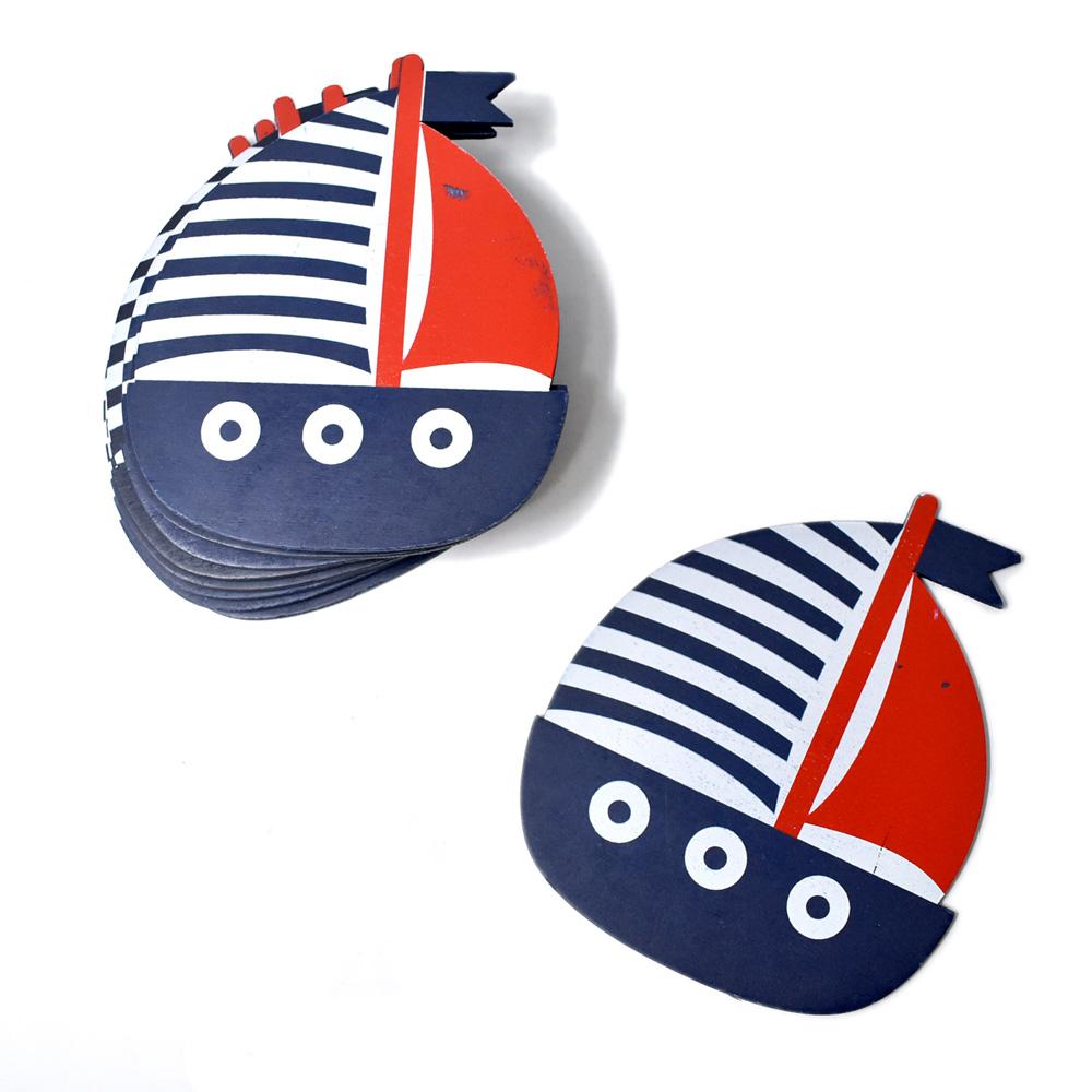 Large Nautical Sailboat Wooden Baby Favors, Navy, 4-1/2-Inch
