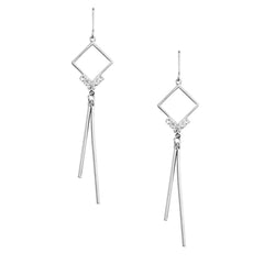 Diamond Shaped Drop Earrings with Bar Hinges, 2-1/2-Inch