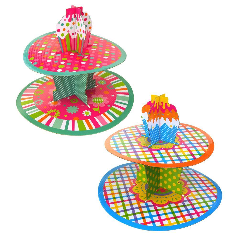 Floral Gingham Cardboard Cupcake Stand, Multi-Color, 11-Inch, 2-Piece