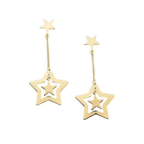 Gold Star Drop Dangle Earrings, 3-Inch