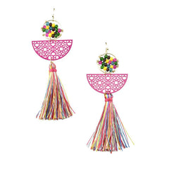 Filigree with Glassbeads Tassel Earrings, 3-1/4-Inch