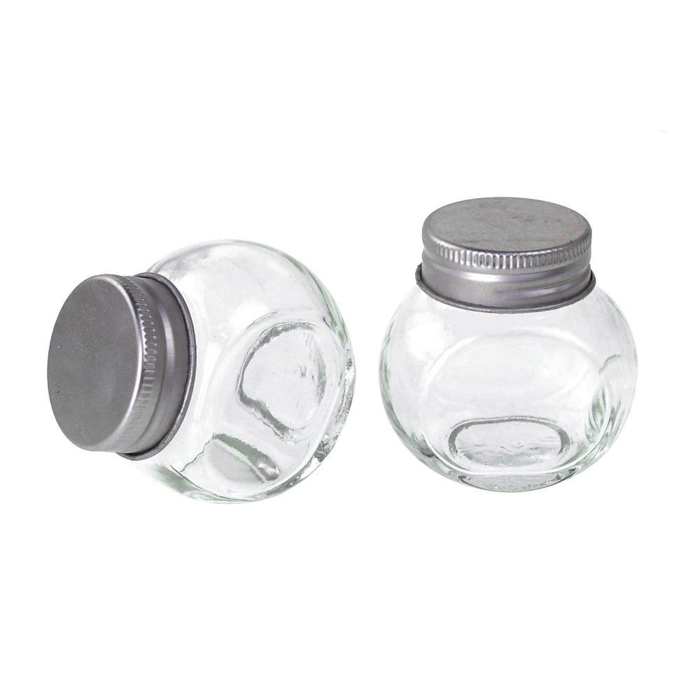 Clear Glass Tilted Candy Jar with Silver Lid, 2-Inch, 12-Count