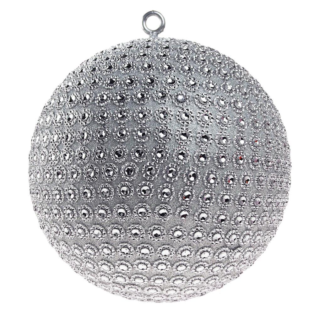 Hanging Large Glitter Ball with Rhinestones, Silver, 10-Inch