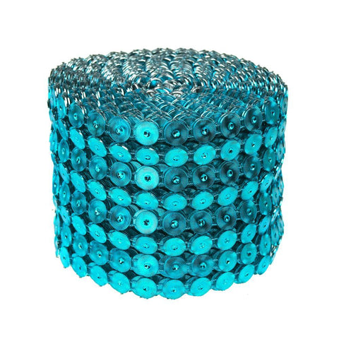 Circle Diamond Mesh Wrap Ribbon, Turquoise, 4-Inch, 10-Yard