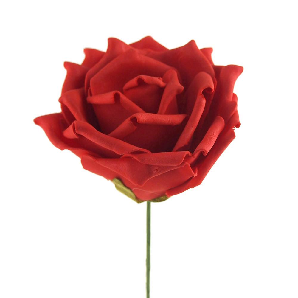 Rose Foam Flower Stem Wedding Decor, Red, 12-Inch