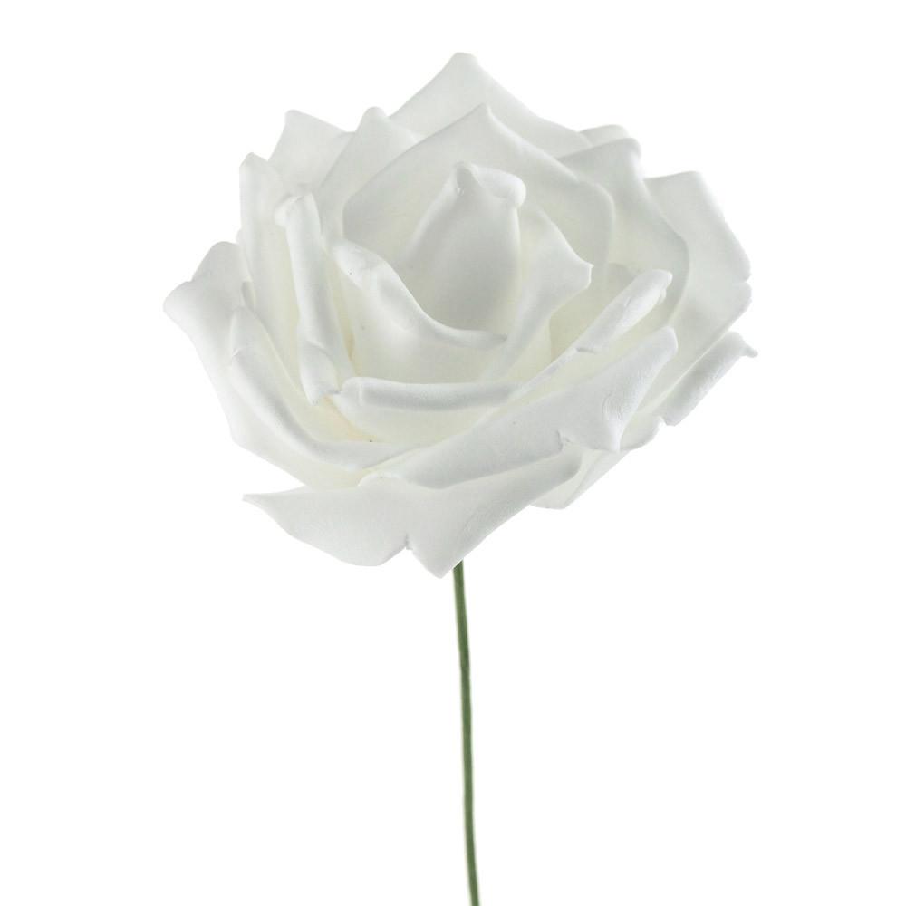 Rose Foam Flower Stem Wedding Decor, White, 12-Inch