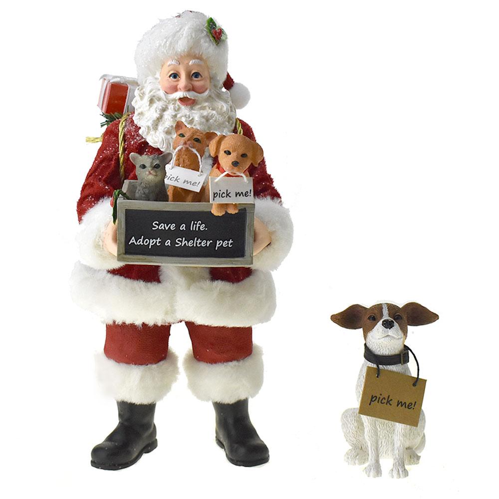Adopt A Pet Santa Claus and Dog, 11-1/2-Inch, 2-Piece