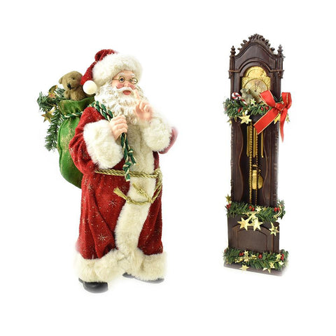 Santa & Clock Figurine Christmas Decor, 12-Inch, 2-Piece