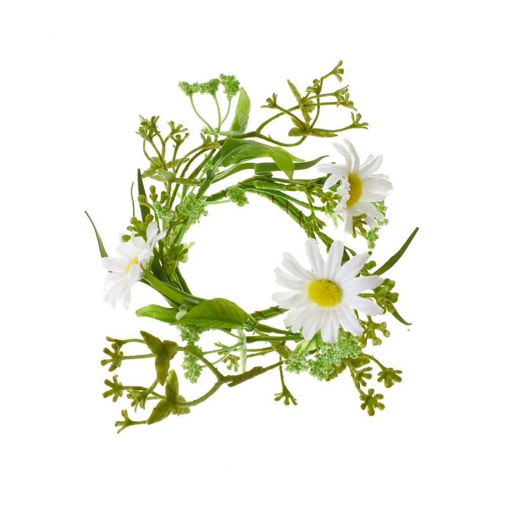 White Daisy and Greenery Candle Ring, 2-1/2-Inch