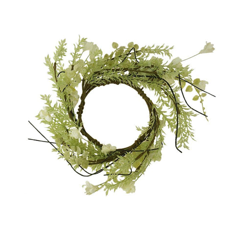 Artificial Lobelia Candle Ring, Green/White, 4-1/2-Inch