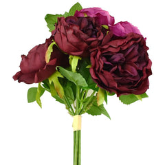 Artificial Peony and Sedum Bouquet, 11-Inch