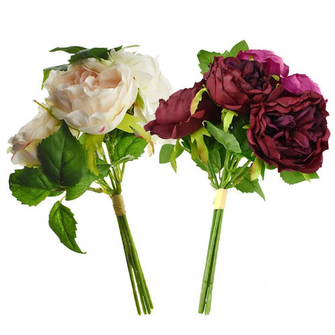 Artificial Peony and Sedum Bouquet, 11-Inch