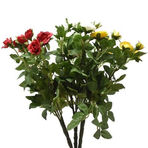 Artificial Mini Rose Bush Spray, 10-Inch