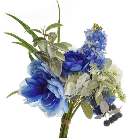 Artificial Rose, Hydrangea, and Peony Bouquet, Blue/White, 15-Inch