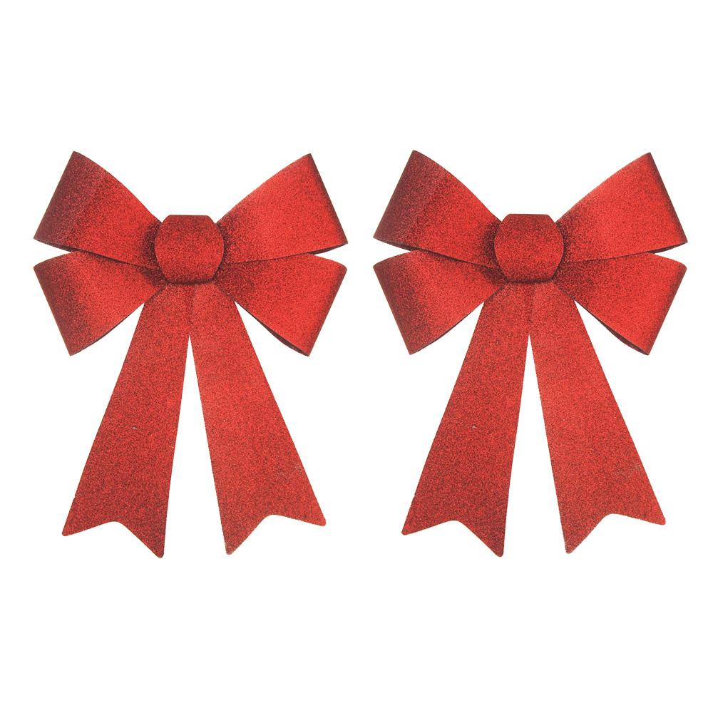 Plastic Christmas Large Bows with Glitters, Red, 14-Inch, 2-Piece