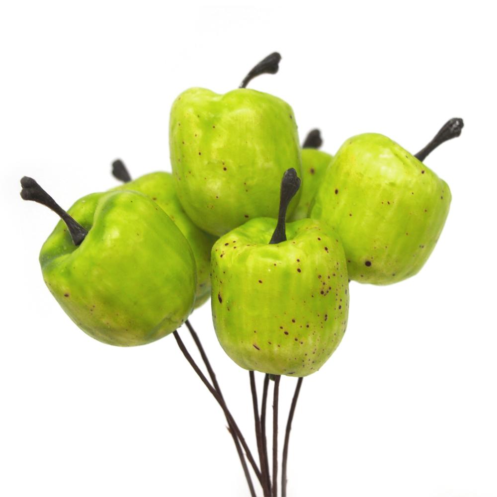 Artificial Decorative Mini Apple Bunch, 1-Inch, 6-Count - Green