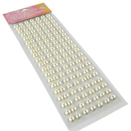 Plastic Pearl Bead Self Adhesive Sticker, 10mm, 140-count