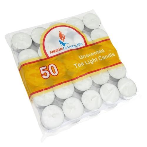 Round Unscented Tea Light Candles, White, 1/2-Inch, 50-Piece