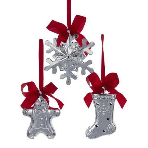 Gingerbread Snowflake Stocking Bell Hanging Plastic Ornaments, Silver, 4-Inch, 3-Piece