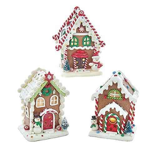 Gingerbread LED House Ornaments, Brown, 5-1/2-Inch, 3-Piece