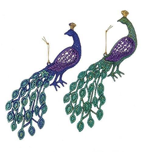 Acrylic Glittered Peacock Ornament, Purple, 4-1/2-Inch, 2-Piece