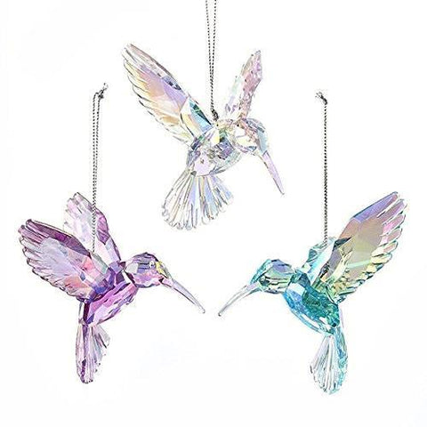 Acrylic Hummingbird Christmas Tree Ornaments, Pink/Iridescent, 4-Inch, 3-Piece